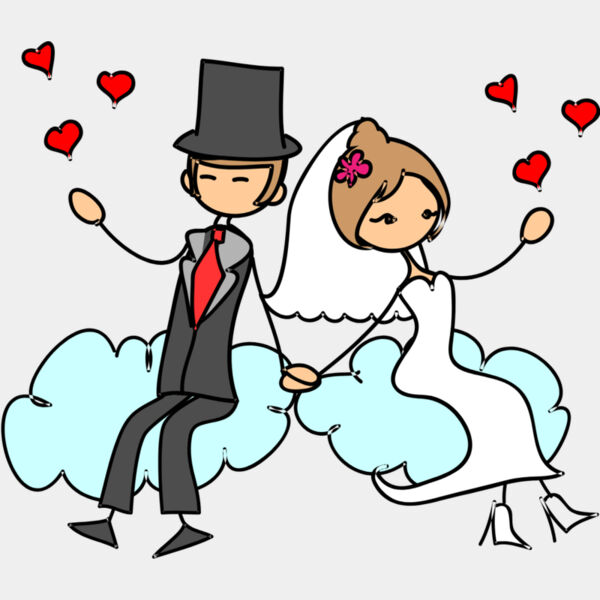 Cartoon Wedding Groom Bride Holding Hands 10 Thumbnail