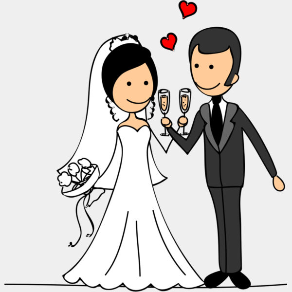 Cartoon Wedding Groom Bride Champagne Glasses 1 Thumbnail