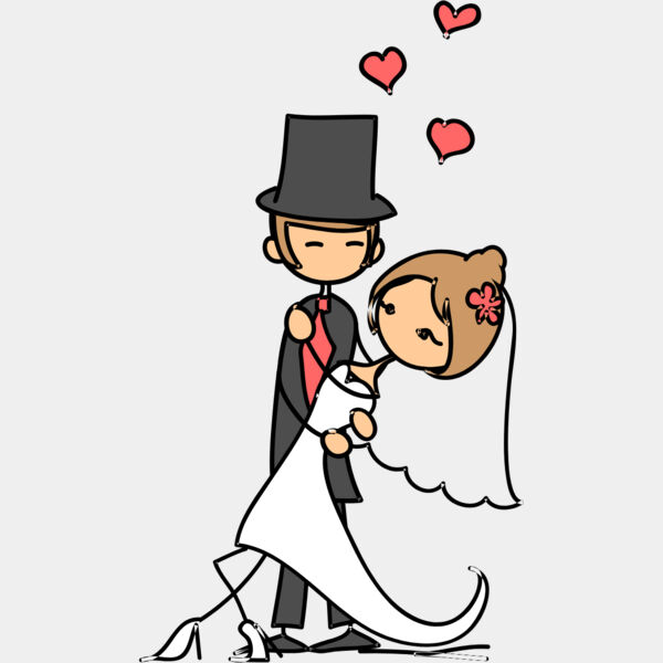 Cartoon Wedding Groom Bride Hug 6 Thumbnail