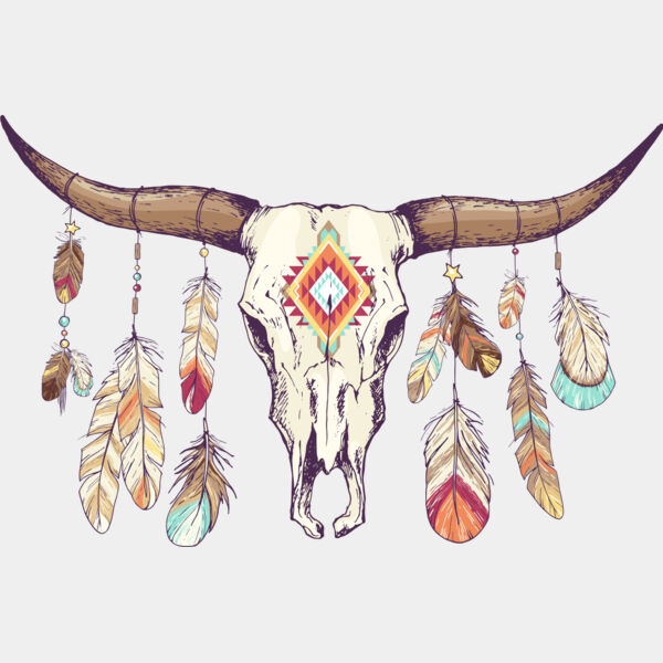 Watercolor Tribal Cow Skull Feather 1 Thumbnail